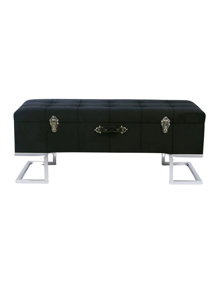 Sleek Black Velvet Storage Ottoman with Silver Iron Base 105x40x42cm image 1