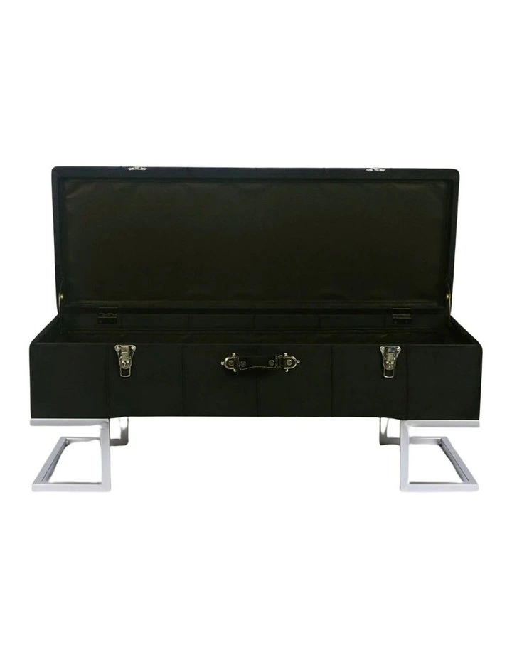Sleek Black Velvet Storage Ottoman with Silver Iron Base 105x40x42cm image 3