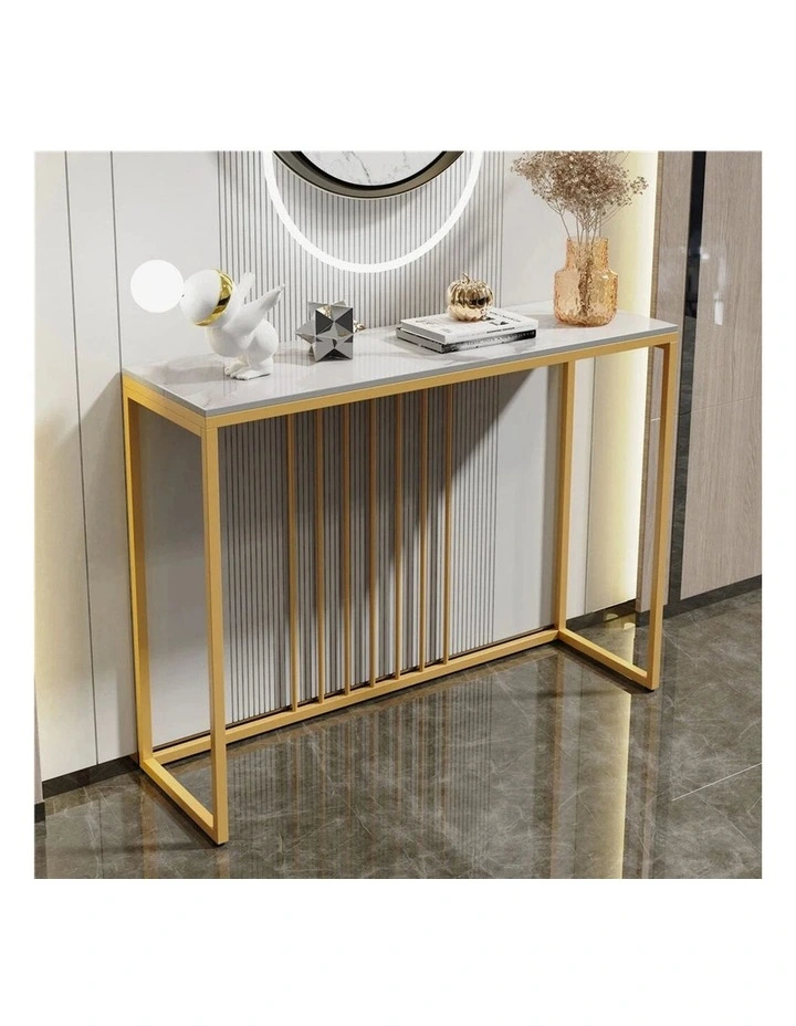 White Gold Console Table Sintered Stone Top Hallway Entryway Table image 4