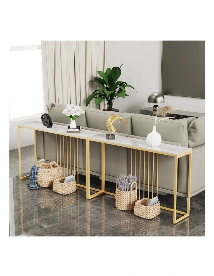 White Gold Console Table Sintered Stone Top Hallway Entryway Table image 5