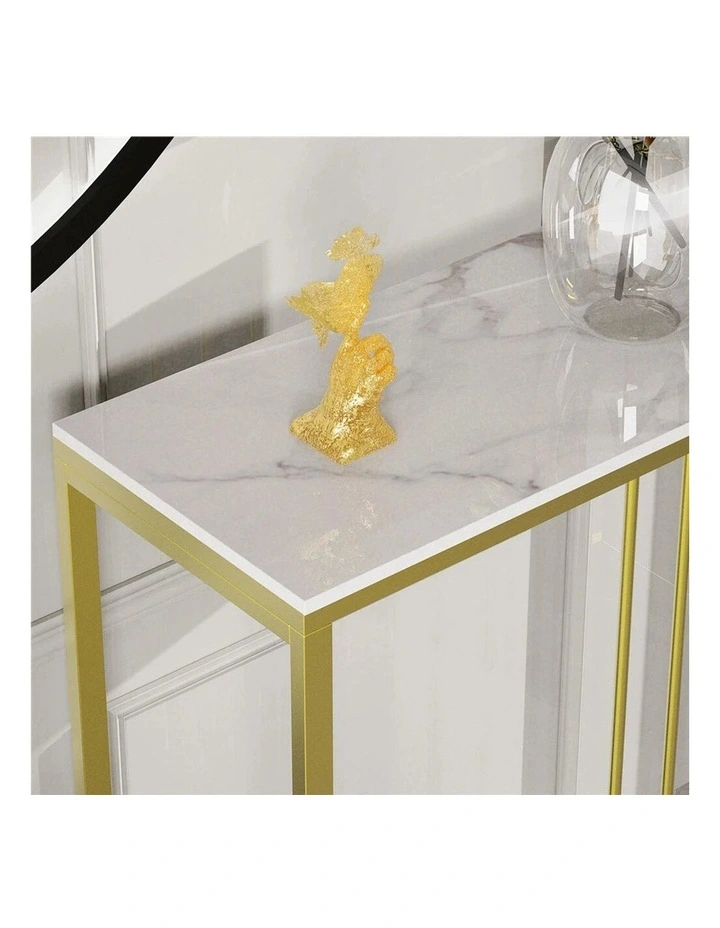 White Gold Console Table Sintered Stone Top Hallway Entryway Table image 6