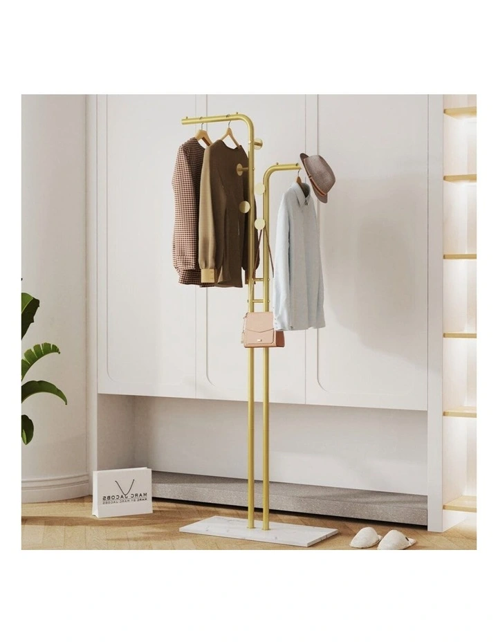 Gold Modern Double Arm Clothing Display Rack With Marble Base image 4