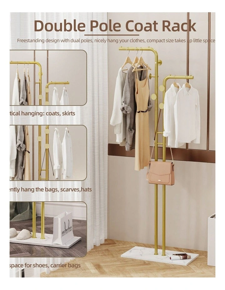 Gold Modern Double Arm Clothing Display Rack With Marble Base image 7