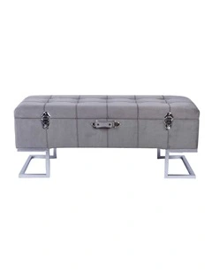 Grey Velvet Storage Ottoman Bench Silver Metal Base Modern Seating Unit