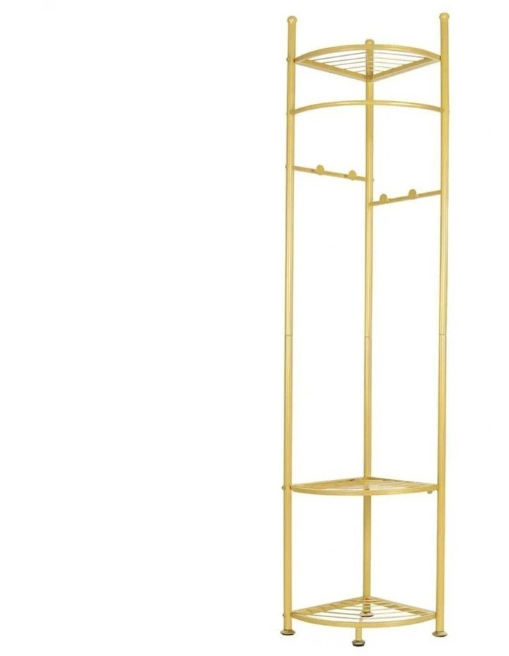 Gold Freestanding Coat Rack with Shelves & Hooks image 1
