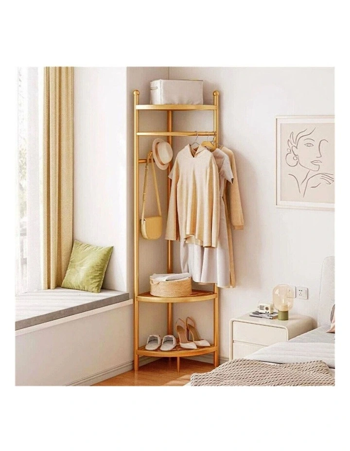 Gold Freestanding Coat Rack with Shelves & Hooks image 3