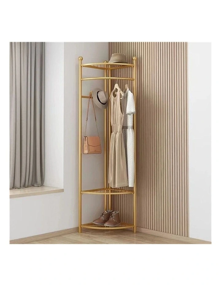 Gold Freestanding Coat Rack with Shelves & Hooks image 4