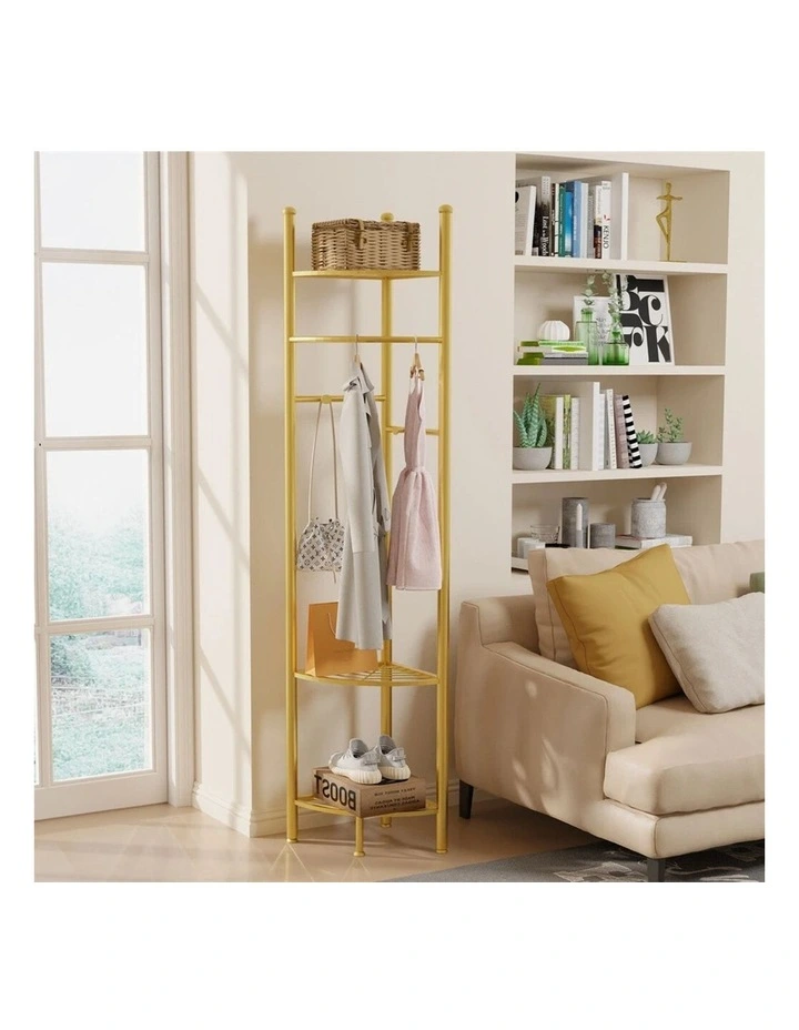 Gold Freestanding Coat Rack with Shelves & Hooks image 5