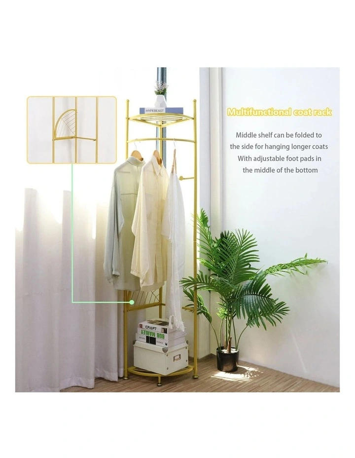 Gold Freestanding Coat Rack with Shelves & Hooks image 6
