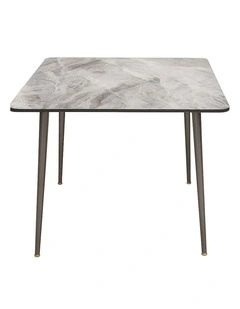 Grey Sintered Stone Dining Table With Black Metal Legs For Modern Homes