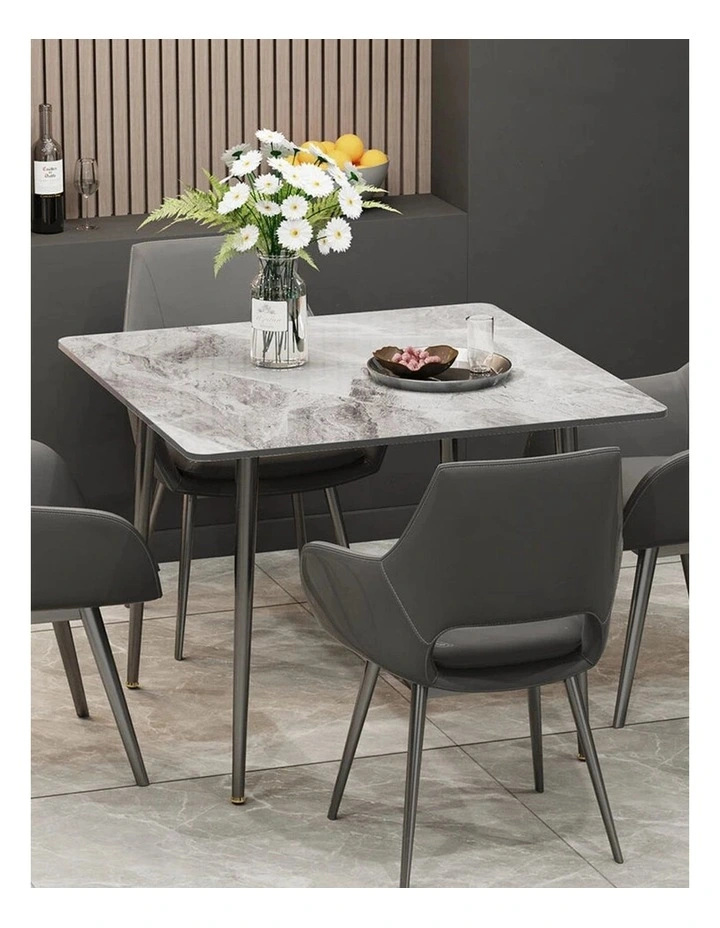 Grey Sintered Stone Dining Table With Black Metal Legs For Modern Homes image 2