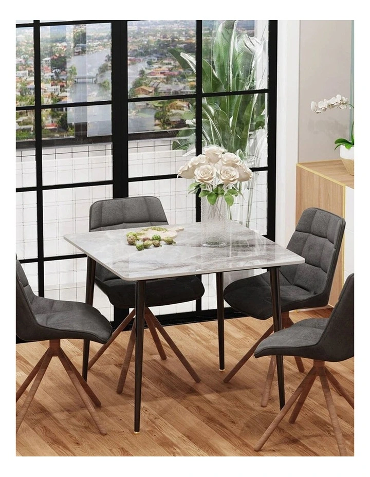 Grey Sintered Stone Dining Table With Black Metal Legs For Modern Homes image 3