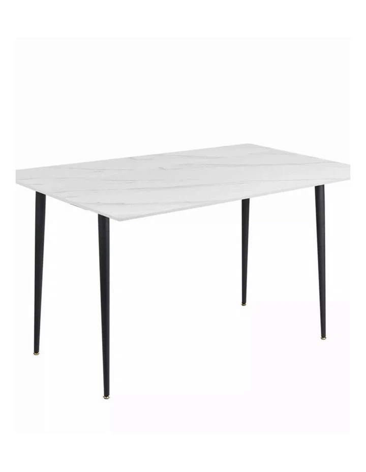 White Stone Rectangular Dining Table With Marble Top And Black Tapered Legs image 1