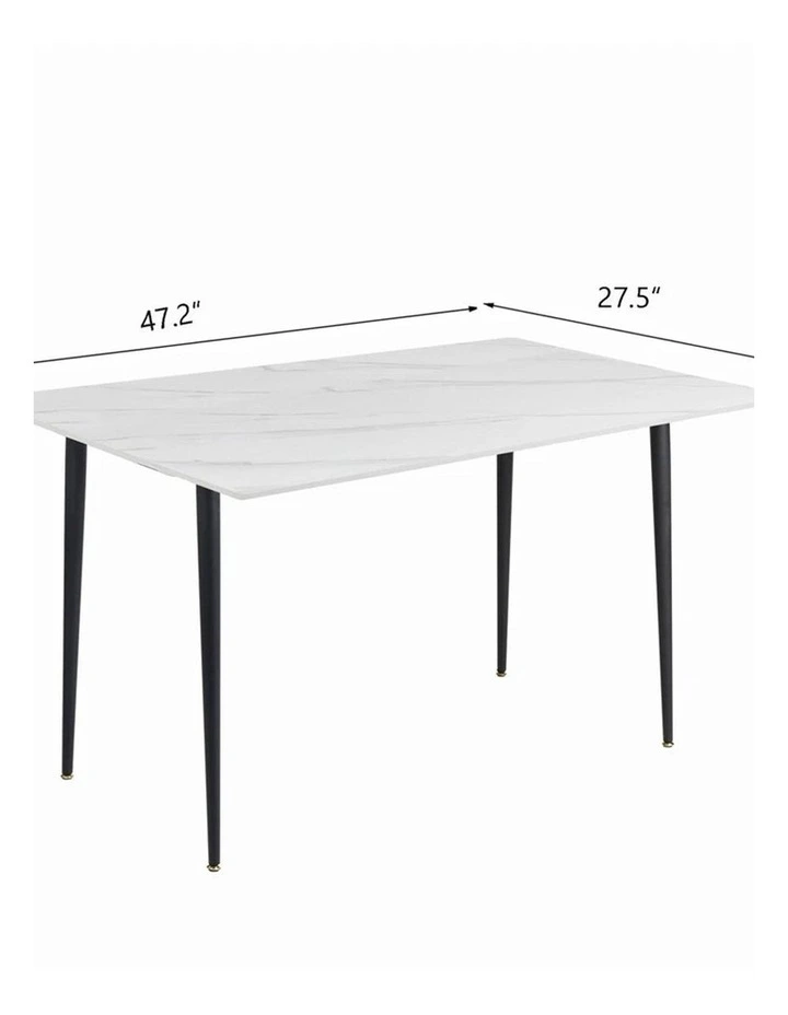 White Stone Rectangular Dining Table With Marble Top And Black Tapered Legs image 5