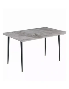 Glossy Gray Rectangular Stone Dining Table With Slim Black Legs