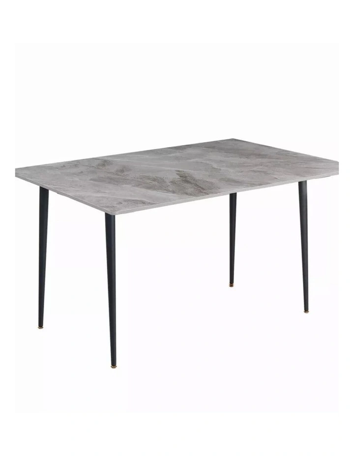 Glossy Gray Rectangular Stone Dining Table With Slim Black Legs image 1