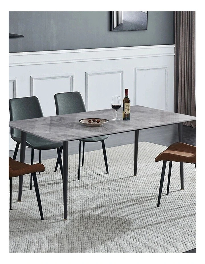 Glossy Gray Rectangular Stone Dining Table With Slim Black Legs image 3