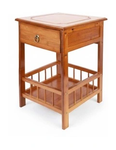 Light Brown Bamboo Bedside Table with 2 Shelves & Drawer, Small Size