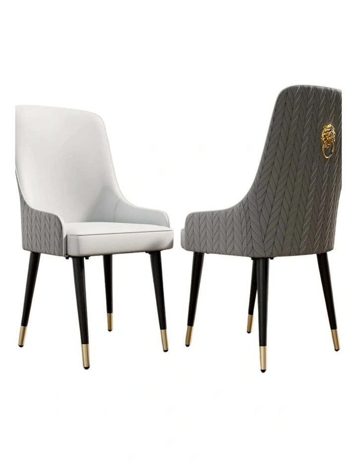 Off-White Set Of 2 Dining Chairs With Quilted Lion-Head Back And Gold-Tipped Legs image 1