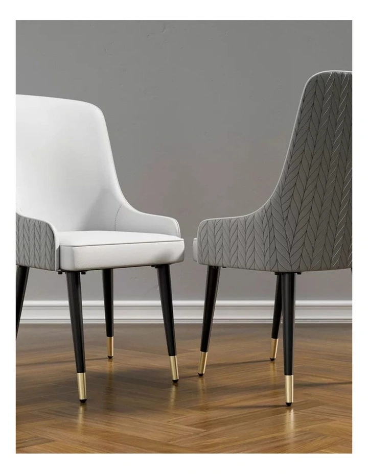 Off-White Set Of 2 Dining Chairs With Quilted Lion-Head Back And Gold-Tipped Legs image 2