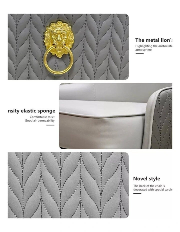 Off-White Set Of 2 Dining Chairs With Quilted Lion-Head Back And Gold-Tipped Legs image 4