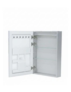 Silver LED Mirror Cabinet With Bluetooth Speakers Storage And Smart Lighting For Bathrooms