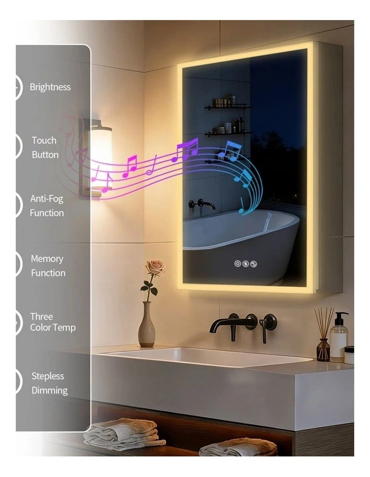 Silver LED Mirror Cabinet With Bluetooth Speakers Storage And Smart Lighting For Bathrooms image 3