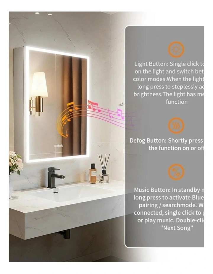 Silver LED Mirror Cabinet With Bluetooth Speakers Storage And Smart Lighting For Bathrooms image 4