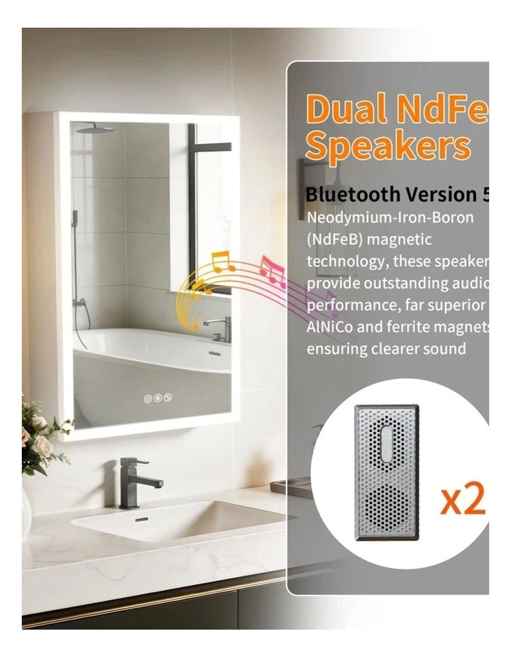 Silver LED Mirror Cabinet With Bluetooth Speakers Storage And Smart Lighting For Bathrooms image 5