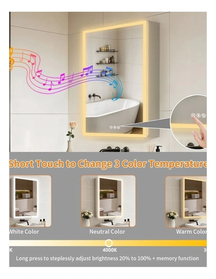 Silver LED Mirror Cabinet With Bluetooth Speakers Storage And Smart Lighting For Bathrooms image 6