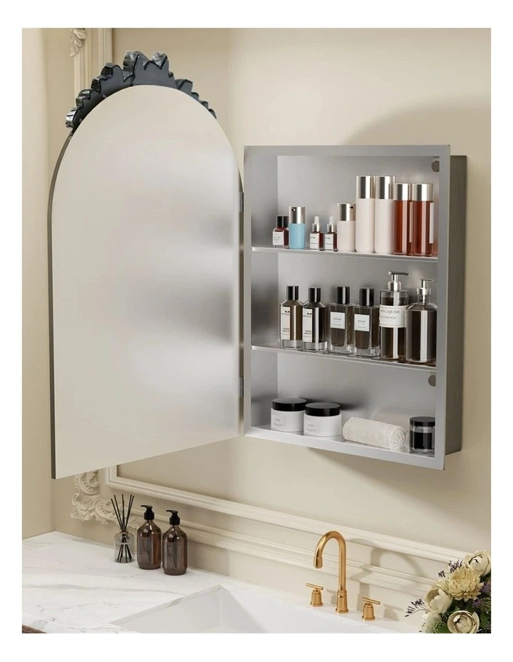 Brass Gold Arched Baroque Mirror Cabinet With Hidden Storage For Elegant Bathroom Spaces image 2