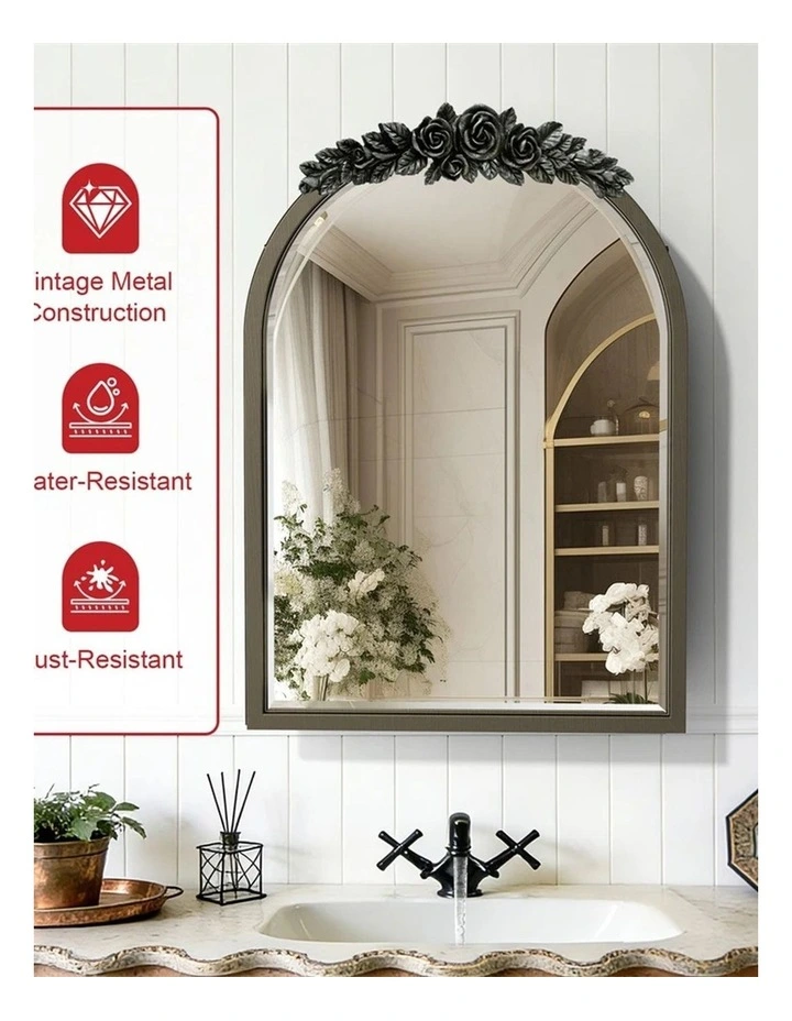 Brass Gold Arched Baroque Mirror Cabinet With Hidden Storage For Elegant Bathroom Spaces image 3