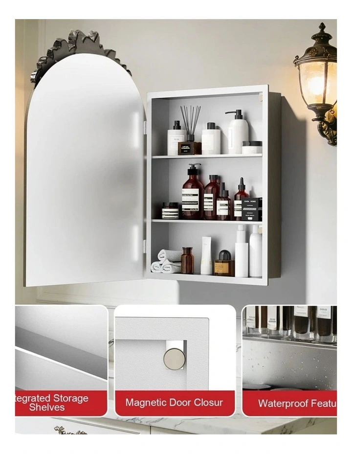 Brass Gold Arched Baroque Mirror Cabinet With Hidden Storage For Elegant Bathroom Spaces image 4