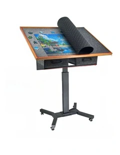 Adjustable Wooden Jigsaw Puzzle Table with Tilt, Drawers and Rolling Wheels