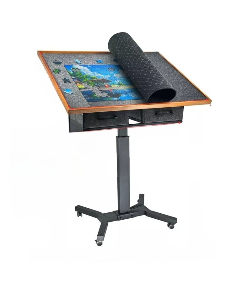 Adjustable Wooden Jigsaw Puzzle Table with Tilt, Drawers and Rolling Wheels image 1