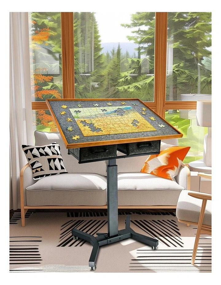Adjustable Wooden Jigsaw Puzzle Table with Tilt, Drawers and Rolling Wheels image 2