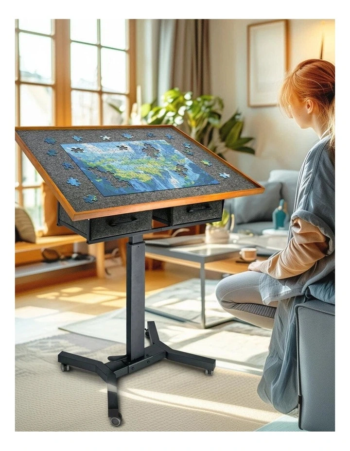 Adjustable Wooden Jigsaw Puzzle Table with Tilt, Drawers and Rolling Wheels image 3
