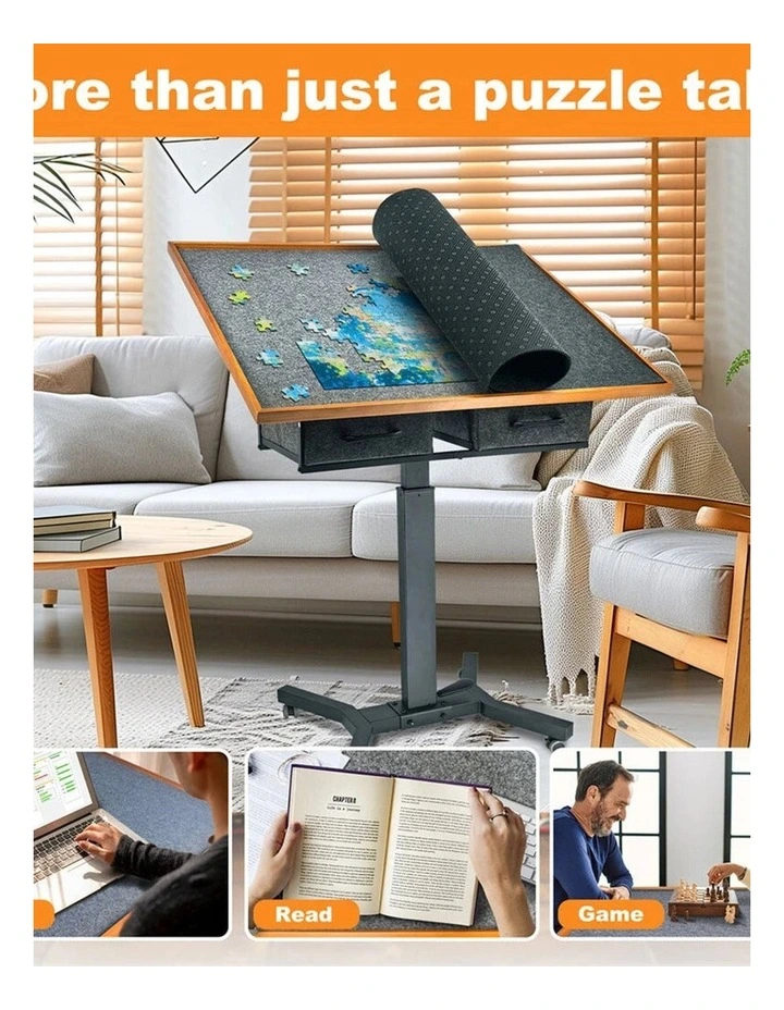 Adjustable Wooden Jigsaw Puzzle Table with Tilt, Drawers and Rolling Wheels image 4