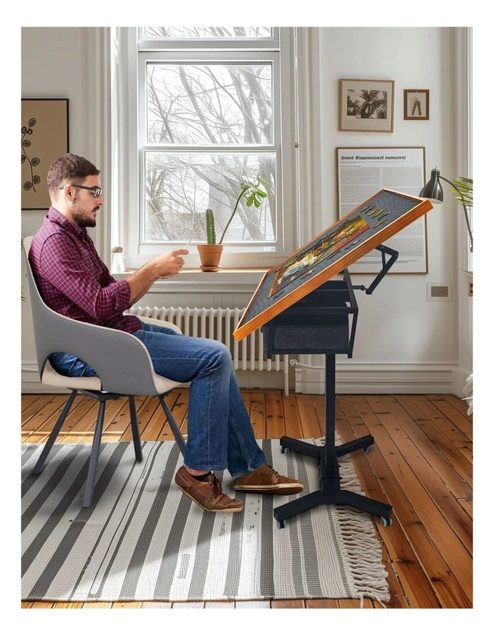 Adjustable Wooden Jigsaw Puzzle Table with Tilt, Drawers and Rolling Wheels image 5