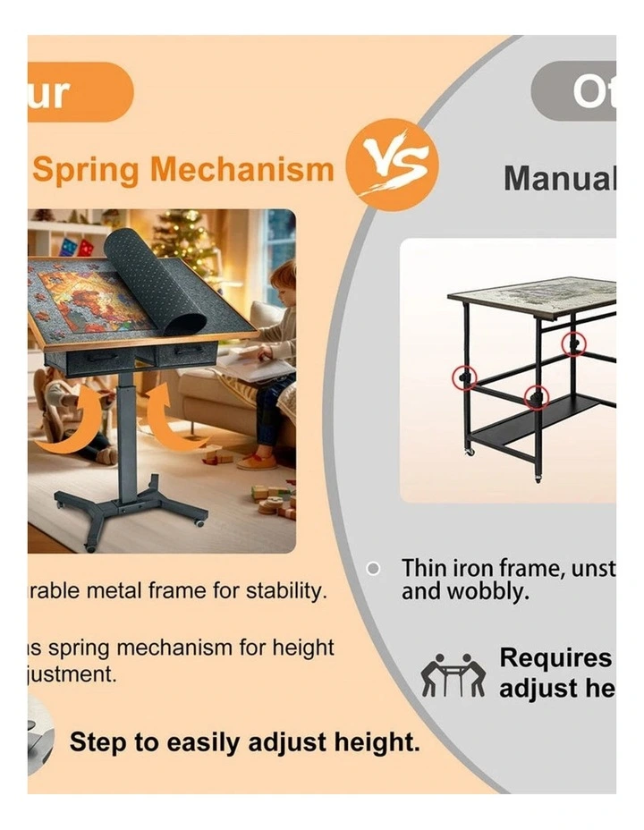 Adjustable Wooden Jigsaw Puzzle Table with Tilt, Drawers and Rolling Wheels image 7