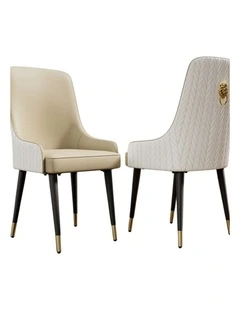 Grey Set Of 2 Dining Chairs With Quilted Back & Lion Ring Handle  Gold-Tipped Legs