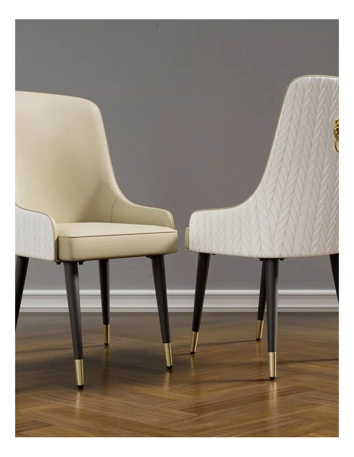 Grey Set Of 2 Dining Chairs With Quilted Back & Lion Ring Handle Gold-Tipped Legs image 2