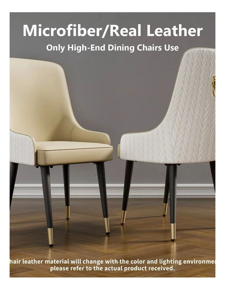 Grey Set Of 2 Dining Chairs With Quilted Back & Lion Ring Handle Gold-Tipped Legs image 3