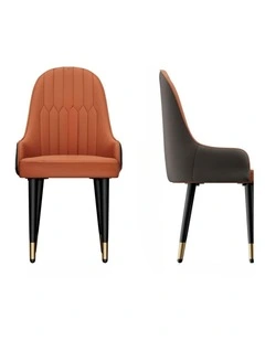 Orange And Grey Set Of 2 Burnt Dining Chairs With Scalloped Back And Gold-Tip Legs