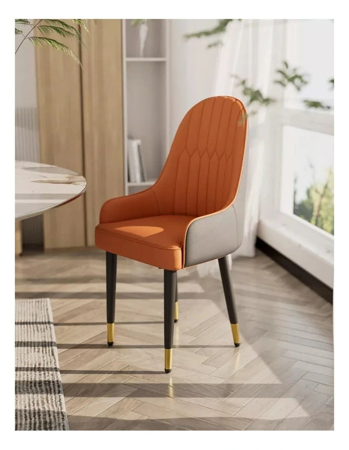 Orange And Grey Set Of 2 Burnt Dining Chairs With Scalloped Back And Gold-Tip Legs image 2