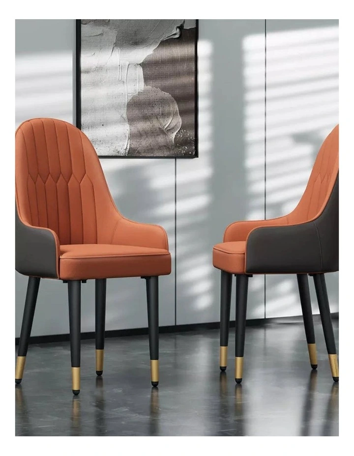 Orange And Grey Set Of 2 Burnt Dining Chairs With Scalloped Back And Gold-Tip Legs image 3
