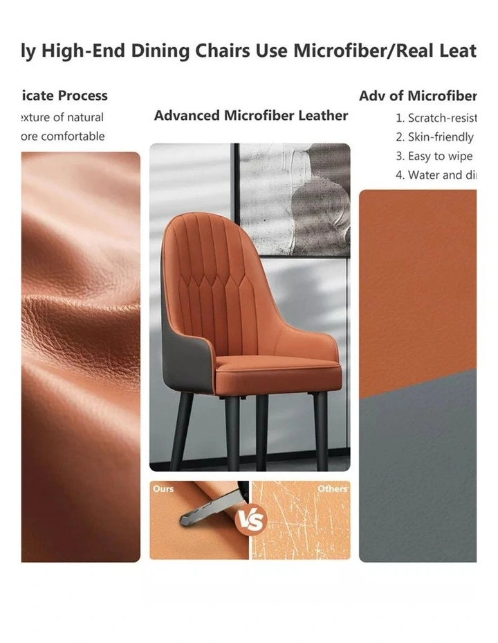 Orange And Grey Set Of 2 Burnt Dining Chairs With Scalloped Back And Gold-Tip Legs image 5