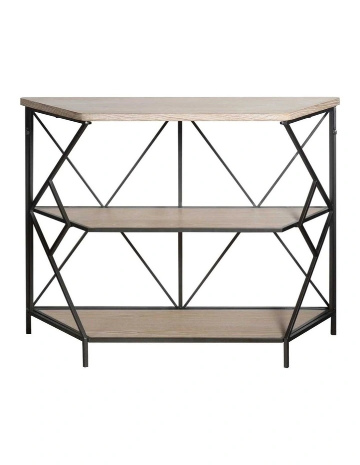 Brown Wood Metal Display Shelf Wide Industrial Storage Rack Multi Tier image 1