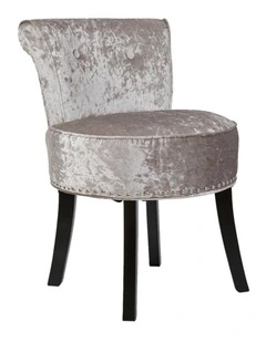 Silver-Gray Velvet Vanity Chair With Tufted Back & Nailhead Trim  Elegant Dressing Stool