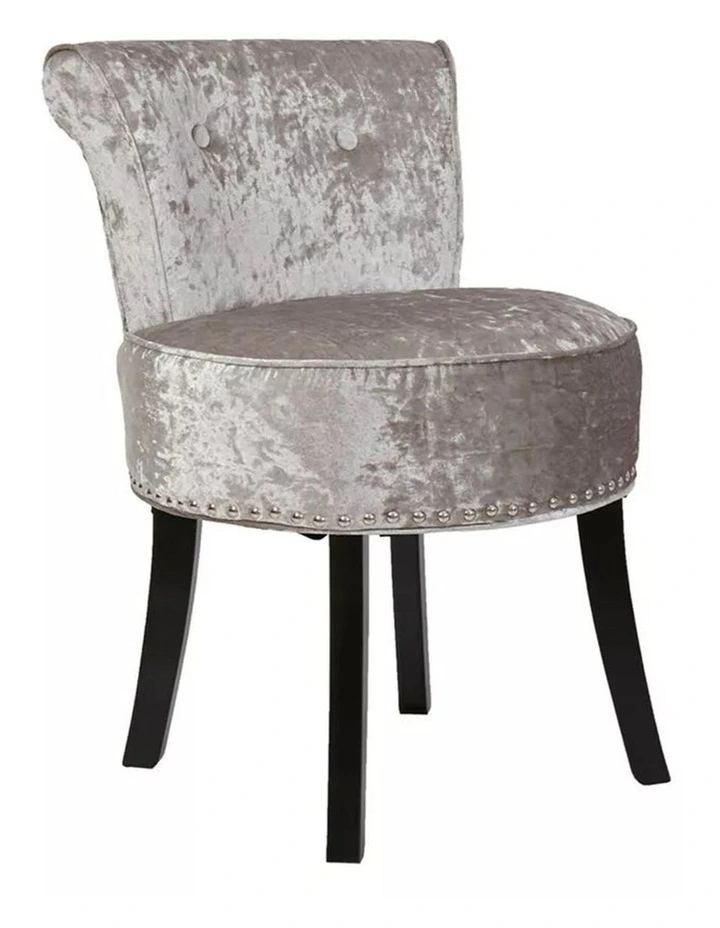 Silver-Gray Velvet Vanity Chair With Tufted Back & Nailhead Trim Elegant Dressing Stool image 2